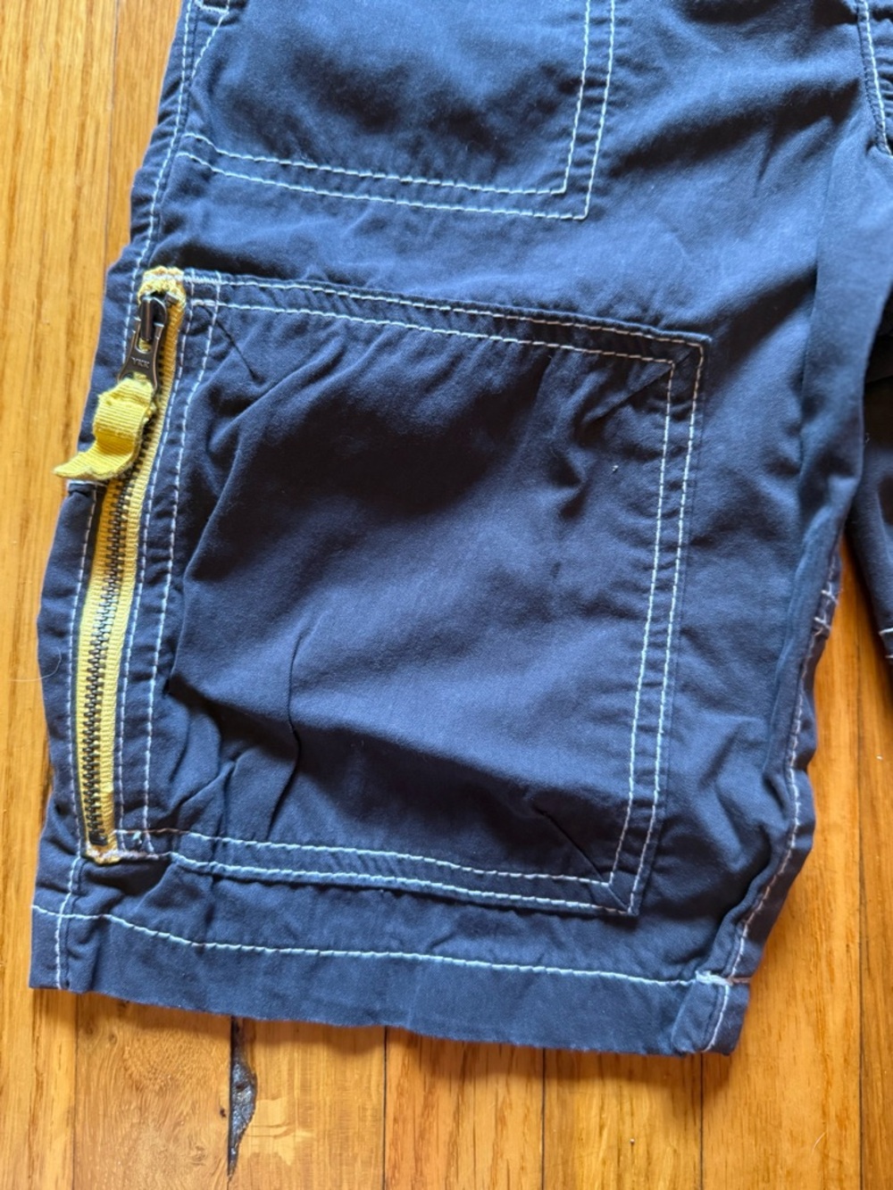 Mini Boden Navy Blue Cargo Shorts with Yellow Waistband - Picture 3 of 6